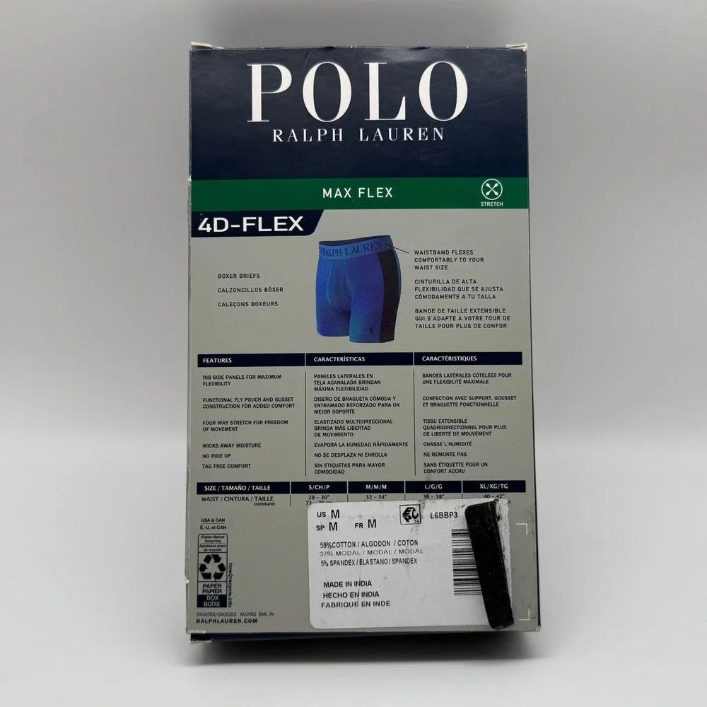 Polo Ralph Lauren Boxer Briefs Mens Medium Black Gray 3-Pack 4D-Flex Max Flex